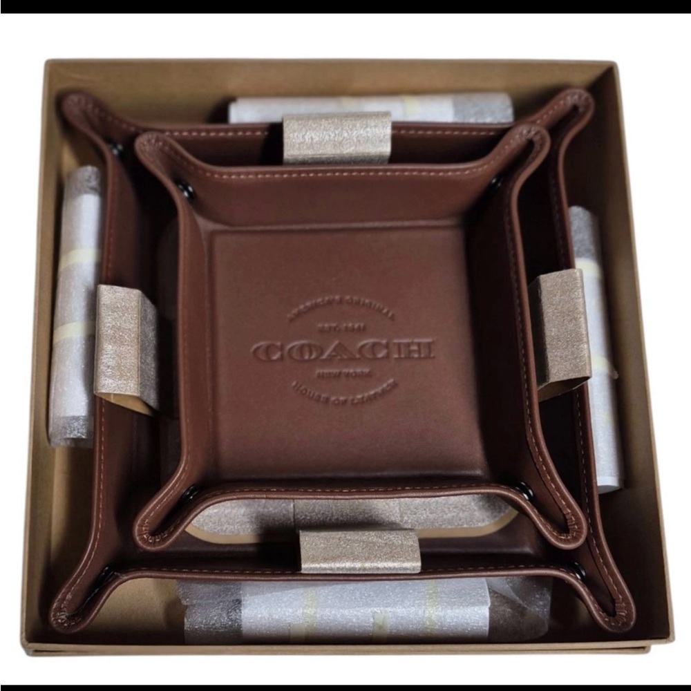 NWT Coach Boxed Valet Tray Set In Dark Saddle With Coach Gift Box CU312 $250 - Picture 4 of 5